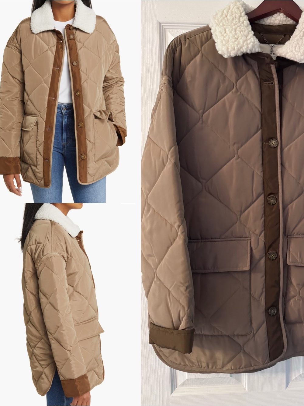 Lucky Brand Quilted Coat with Shearling Collar NWOT